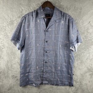 Brioni Nautical Camp Shirt Mens M 100% Linen Button Short Sleeve Made In Italy